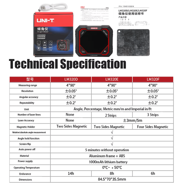 UNI-T LM320D &mdash;  цифровий кутомір з лазером і магнітною основою ut-lm320d фото