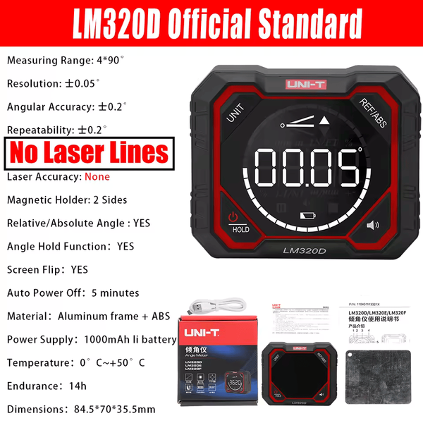 UNI-T LM320D &mdash;  цифровий кутомір з лазером і магнітною основою ut-lm320d фото